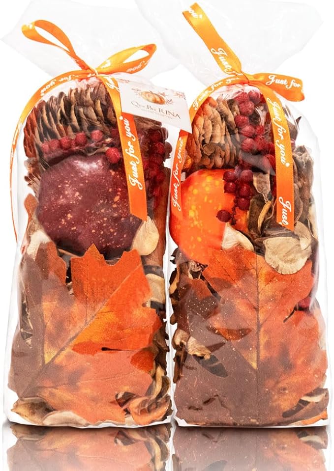 Qingbei Rina Fall Potpourri Bags, Cinnamon Scented Potpourri Bowl Filler,Thanksgiving Decorative Dried Flowers,Home Fragrance Sachet, Autumn Vase Fillers,Bathroom Pumpkin Decor(8.4 oz)