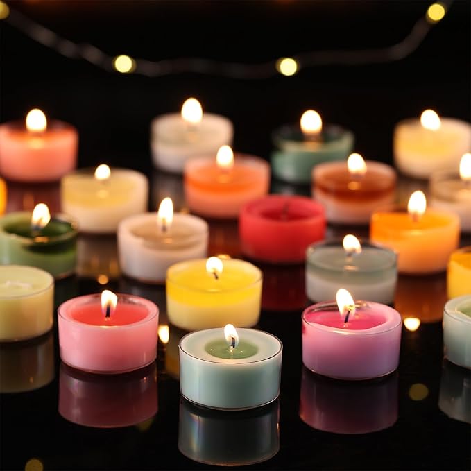 Mint Breeze Scented Tea Lights Candles – Bright Green – 6 Hour Burn – 100% Palm Wax – Scented Tealight Candles for Mornings Office Refresh, Outdoor Use – 48 Pack Scent Votive Candle