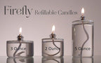 Firefly Fuels Refillable Glass Oil Candle - 3 oz Liquid Candle for Indoor Use, Outdoor Events, Emergency Lighting - Clean Burning with Wick and Holder Included. Use with Liquid Paraffin or Lamp Oil