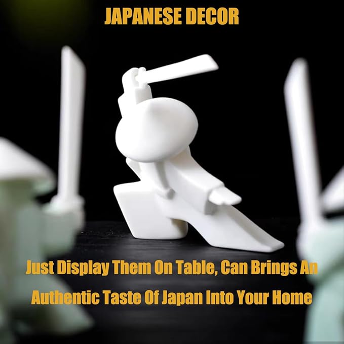 EAEMDY Samurai Figure Figurine Japanese Warrior Statue Decor for Table Room, Incense Holder for Stick Burner Incense Stick Holder, Kongfu Tea Pet Decoration (5.White C+Green C)