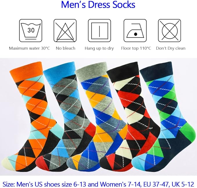 DRASEX Men's Dress Socks Funky Colorful Pattern Cotton Novelty Casual Crew Socks
