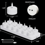 Rechargeable Tea Lights Candles Battery Operated, 12 Pcs White Battery Tea Lights with Remote and Charging Base, LED Flickering Tealights for Halloween Fall Christmas Decoration