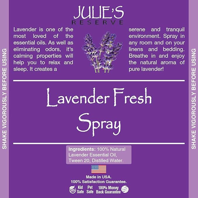 Lavender Room & Linen Spray Sheet & Pillow Mist Natural Julie's Reserve