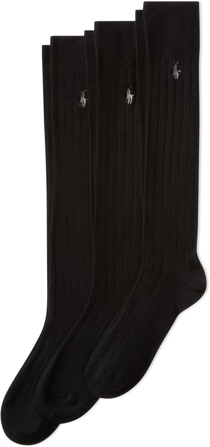 POLO RALPH LAUREN Mens Mercerized Cotton Ribbed Dress OTC Socks 3 Pair Pack Reinforced Cotton Comfort