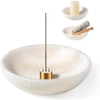 Koville Natural Marble Incense Holder, Incense Holder for Sticks with 9 Holes, Handmade Incense Burner Ash Catcher for Meditation Yoga SPA, Balsam Fir/Palo Santo/Sage/Cone (White)