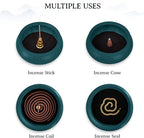 Coil Incense Burner， Ceramic Cone Incense Burner Holder Suitable for Incense/Cone/Coil/Stick, Sage, Mosquito Incense, and Charcoal. Incense Holder+Fireproof Cotton Inside.