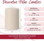 Biedermann & Sons Dripless Unscented Pillar Candles, 45-Hour Burn Time, Champagne, 3 x 4 Inch - Set of 6