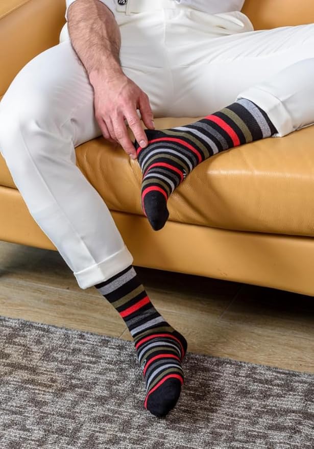 Pierre Henry Over the Calf Socks for Men (3 pairs) | Cotton Over the Calf Dress Socks | Long Socks Designed to Stay up 12+ hr