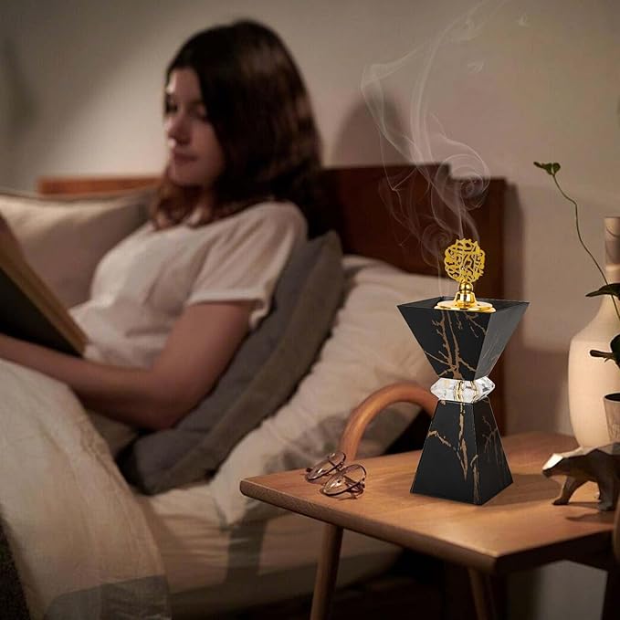 Bakhoor Burner, Charcoal Incense Burner, Frankincense Metal Incense Holder for Yoga, Spa Aromatherapy, Office & Home Decor Gifts, 10.2" Inches Tall (Black)