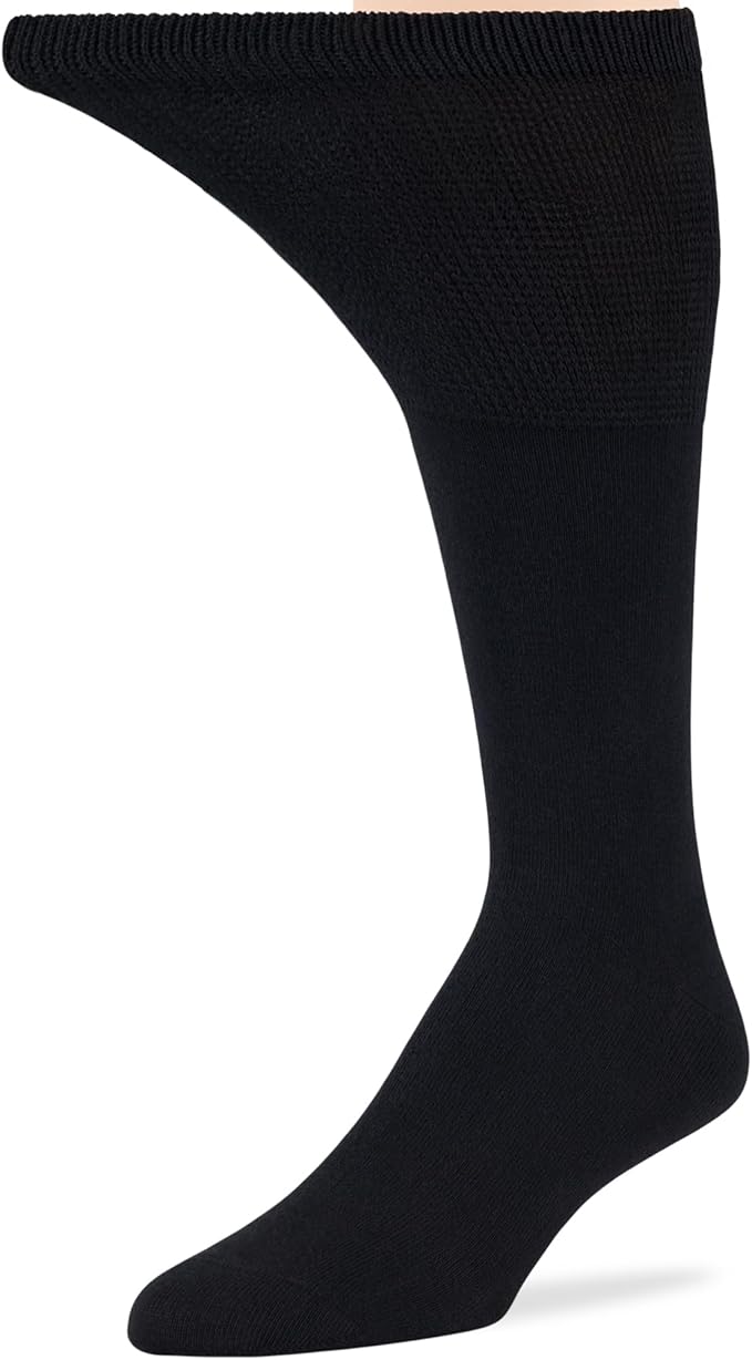 7BigStars Men Diabetic Seamless Dress Business Cotton Mid Calf Socks - 5 Pack Big Tall - Solid Casual - Sock Size 13-15 Shoe Size 12-15 XL Black