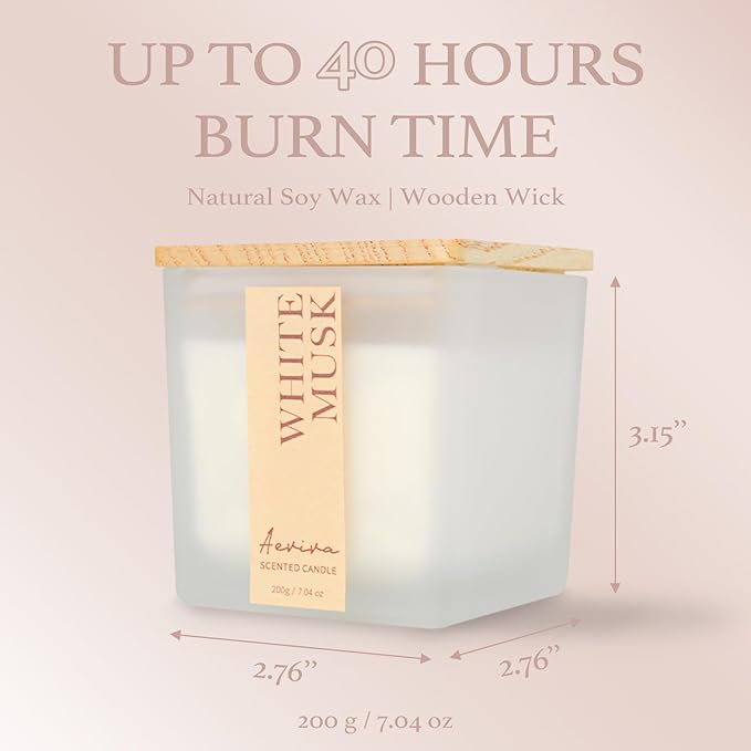 Scented Candle, 7.04 oz White Musk Aromatherapy Candle, Natural Soy Wax with Wooden Wick, Candles for Home, 45 Hours Burn Time, Scented Jar Candle Gifts