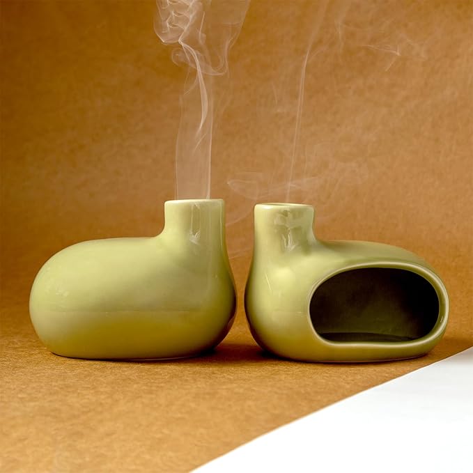 Palo Santo Holder Burner - Modern Chiminea Incense Dish for Palo Santo Sticks and Cones - Ceramic Meditation Gift with Natural Polished Surface - Perfect for Yoga, Aromatherapy