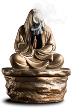 Ceramic Incense Holder for Cone and Coil - Incense Burner Holder Zen Decor with Buddha Statue Design Protection from Evil - 4.72" L X 3.78" W X 6.18" H (Gold)