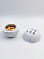 9 Holes Handmade Round Incense Resin Burner Holde, Minimalist Sphere Incense Frankincense Burner, Ravertine Incense Cone Holder for Yoga Meditation Spa Reading (White)