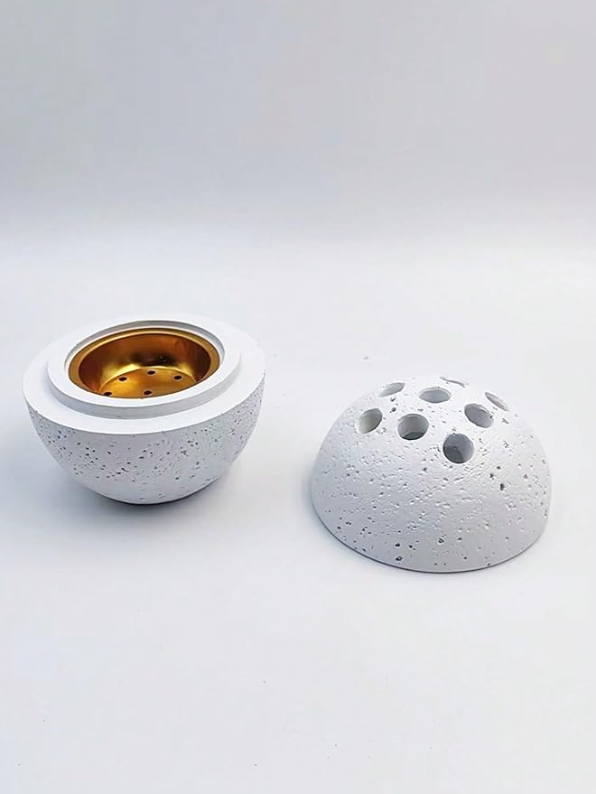 9 Holes Handmade Round Incense Resin Burner Holde, Minimalist Sphere Incense Frankincense Burner, Ravertine Incense Cone Holder for Yoga Meditation Spa Reading (White)