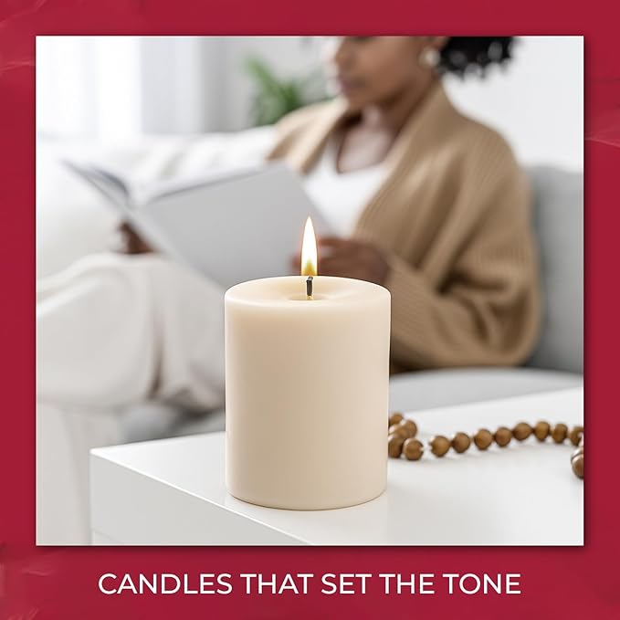 Biedermann & Sons Dripless Unscented Pillar Candles, 45-Hour Burn Time, Champagne, 3 x 4 Inch - Set of 6