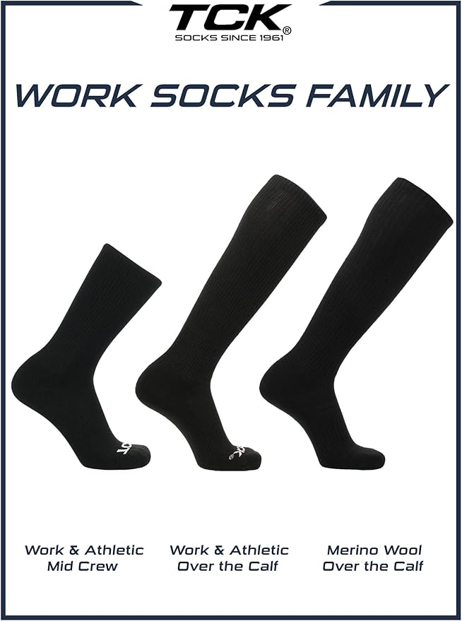 TCK Moisture Wicking Work Crew Socks for Men & Women- 9-11/10-13/13-15 Cushioned Boot Socks 6-pack 3-pack 12-pack