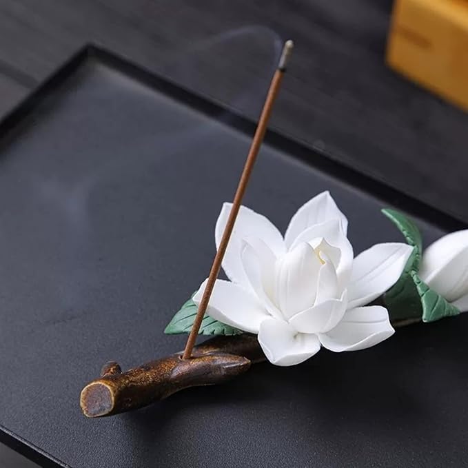 Handmade Ceramic Incense Holder for Home,Perfect Yoga Meditation Accessory, Elegant Home Office Decor for Women, Unique Gift for Her (Floral Design)