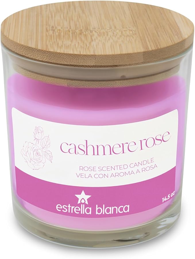 Cashmere Rose Scented Candle, 14.5oz Clear Glass Jar, Floral Home Fragrance, Scented Candles for Home, Soy Candles for Home Scent, Candle Gift for Women Men, Home Fragrance Decoration