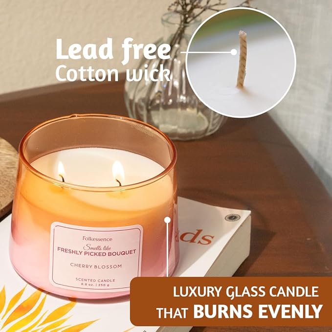 Folkulture Scented Candle | 8.81 Oz - Cherry Blossom Candles for Home Scented | Soy Candle or Non Toxic Candles for Relaxing | Long Lasting Pink Candle for Relaxation Gifts for Women