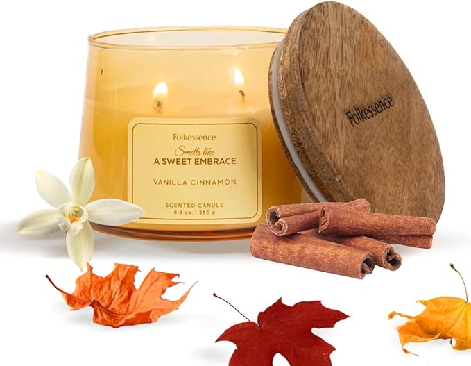 Folkulture Fall Scented Candle | Large 8.81 Oz - Vanilla | Two Wick Soy Candles | Autumn Non Toxic Candles for Relaxing | Long Lasting for Aromatherapy | Thanksgiving & Holiday Gifts for Women