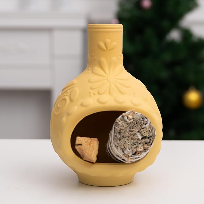 Handmade Ceramic Palo Santo Burner&Incense Holder-Mini Chimenea Dish for Sage Sticks,Copal,and Meditation Decor-Natural Clay Smudge Pot with Aromatic Design,Anxiety Relief Gifts for Women