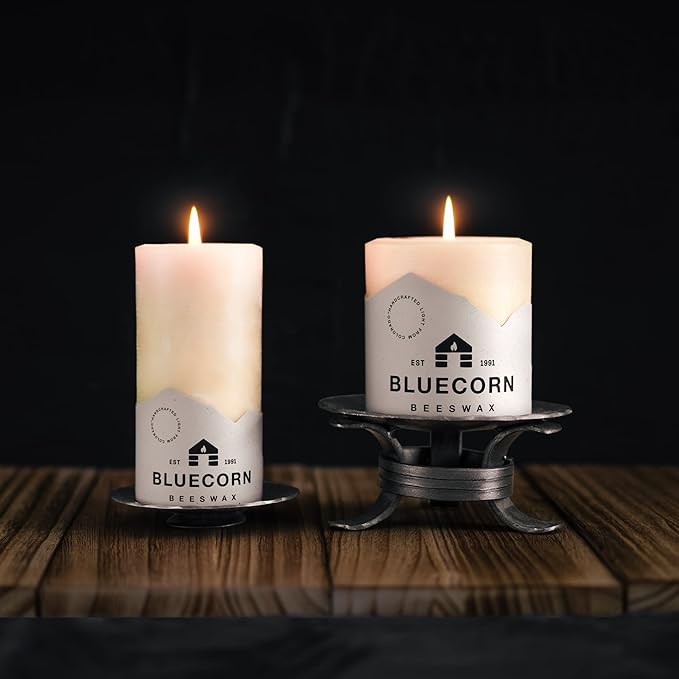 Bluecorn Beeswax 100% Pure Beeswax Pillar Candles | Ivory White Beeswax, Unscented | Soy, Paraffin, & Fragrance Free | 3x4, 60 Hour Burn Time | Handmade in Colorado