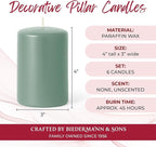 Biedermann & Sons Dripless Unscented Pillar Candles, 45-Hour Burn Time, Seafoam Green, 3 x 4 Inch - Set of 7