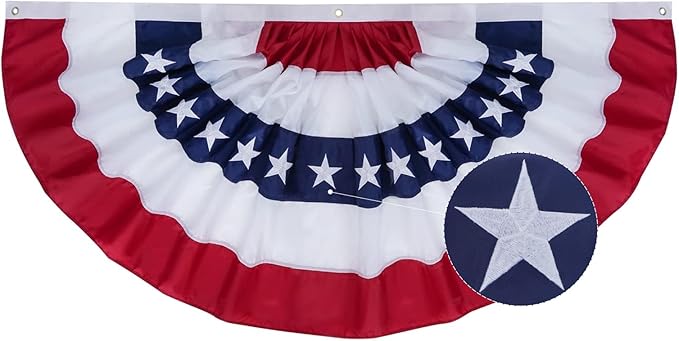 SYII Bunting Flag 5x10 Feet Outdoor, Embroidery Stars American US Bunting Flags with 3 Brass Grommets, Patriotic Half Fan Banner for Fourth of July Decor, 4th of july Decorations Outdoor