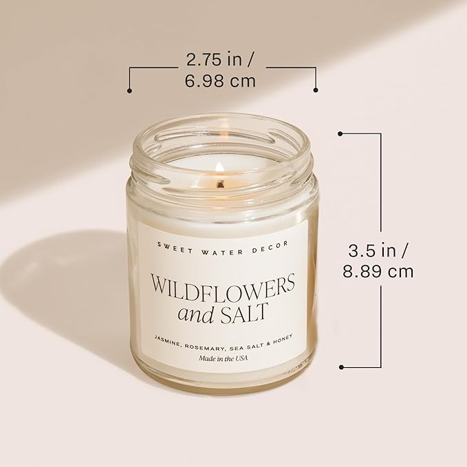 Sweet Water Decor Lavender and Sage Soy Candle - French Lavender, Sage, Patchouli Scented Spring Candles for Home - 9oz Clear Jar + Gold Lid, 40+ Hour Burn Time, Made in The USA