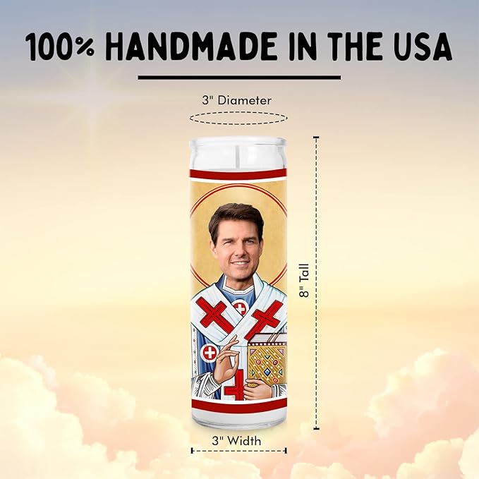 Cruise Celebrity Glass Jar Candle – Unscented Handmade Soy Wax Votive Candle – Unique Gift for Movie Lovers – Home Decor Collectible for Living Room & Office – 8 Inch