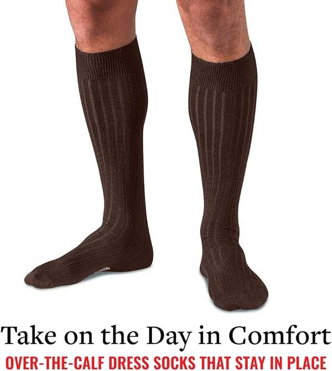 Merino Wool Dress Socks for Men – Over-the-Calf, Ribbed Wool Dress Socks for Size 8-12 – Breathable, Reinforced Heel and Toe