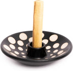 Luna Sundara Authentic Peru Pottery Palo Santo Stick Holder and Incense Holder Includes 5 Palo Santo Sticks Handmade Ceramic Smudge Bowl Sage Holder Palo Santo Holder (Black and White Polka)
