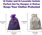 Cedar Chips and Lavender Sachets (20 Pack) - Stop Clothes Damage - Cedar and Lavendar Home Fragrance Sachets for Drawers and Closets