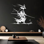 Samurai Metal Wall Art, Japanese Samurai Metal Wall Decor, Japanese Wall Art, Ninja Warrior Wall Decor, Gifts for Japan Lover, Wall Decoration for Living Room (Silver, 31"x28"/80x70cm, metal wall art)