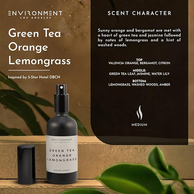 ENVIRONMENT Inspired by 5-Star Hotels DBCH Room Spray, 100ml Air Freshener (Green Tea | Orange | Lemongrass) Home Fragrance Accessories, Room Perfume, Room Deodorizer, Vegan & Cruelty-Free