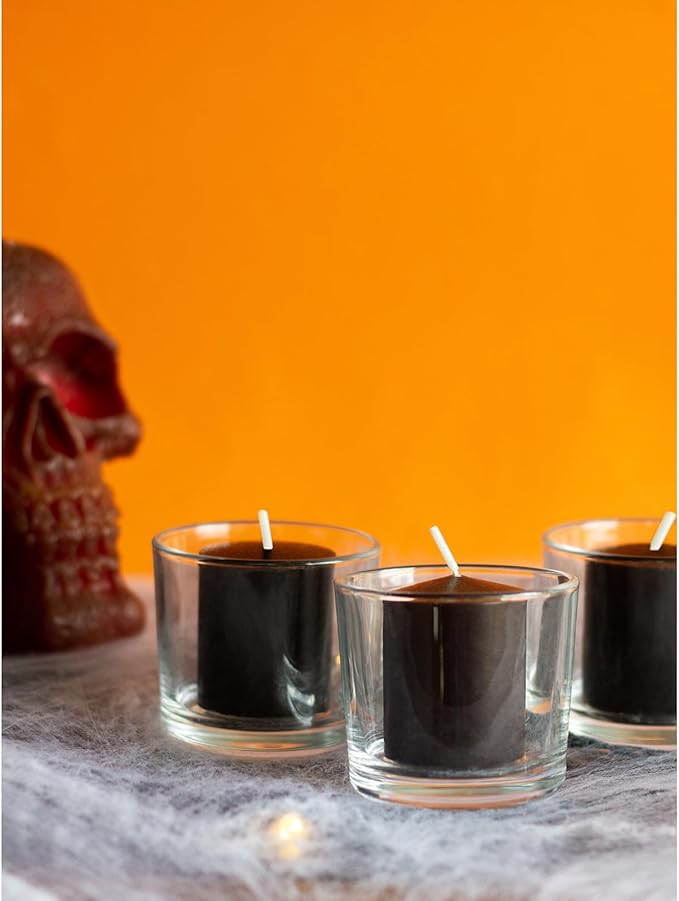 CANDWAX Long Lasting Unscented Black Votive Candle Set of 36 - Perfect as a Halloween Candles Bulk Pack - 1.5x1.7 inch Black Votives
