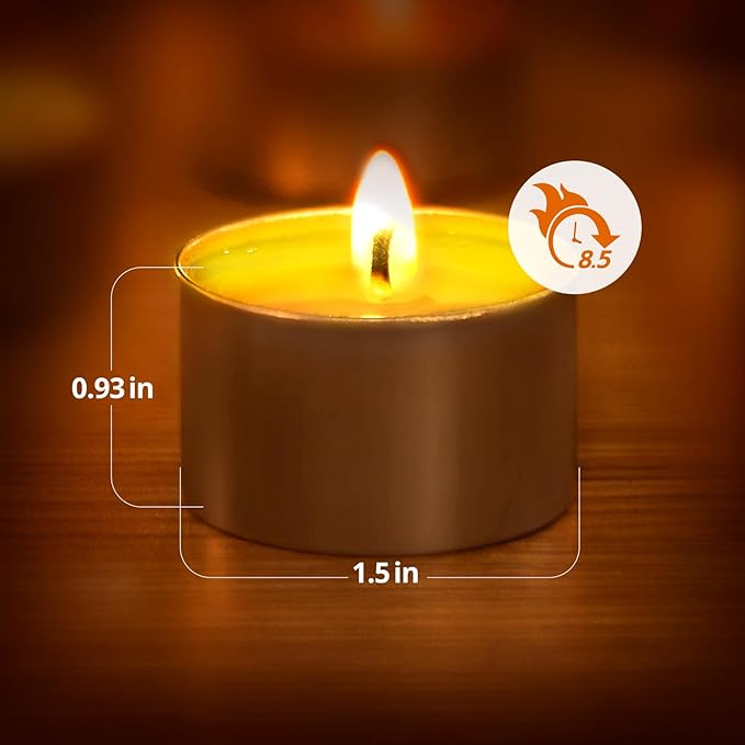 Unscented Palm Tea Lights Candles 100 Pack Bulk, 8 to 9 Hours Long Burning White Tea Lights,Non-Paraffin, Smokeless, Mini Tealight Candles for Wedding, Christmas Lights, Party, Power Outages