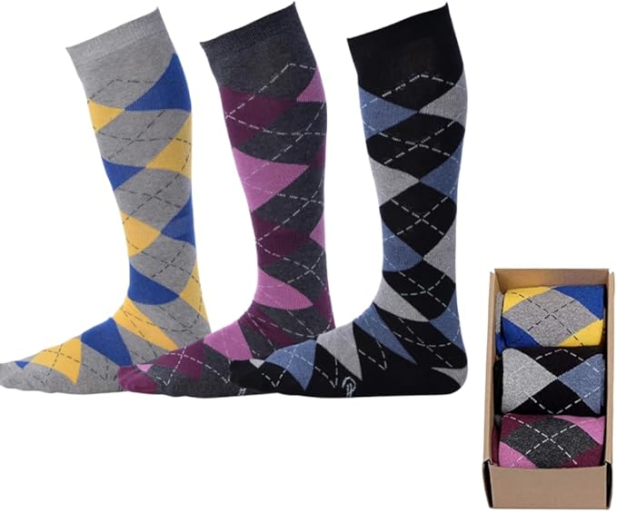 Pierre Henry Over the Calf Socks for Men (3 pairs) | Cotton Over the Calf Dress Socks | Long Socks Designed to Stay up 12+ hr