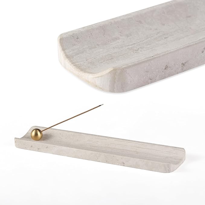 Koville Natural Marble Incense Holder, Incense Holders for Sticks, Incense Burner Holder, Ideal for Meditation and Relaxing, Easy to Clean(White Wooden)