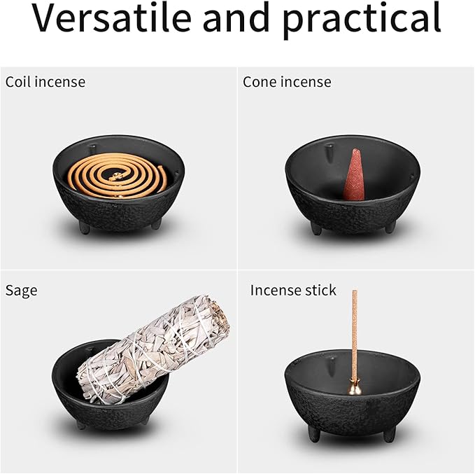 Cast Iron Incense Burner - 4 in 1Incense Holder Burner Set, Three-Legged Incense Ash Catcher with Lid for Rituals, Decoration, Etc