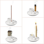 uxcell Incense Burner, 4 in 1 Ceramic Incense Holder Santo Holder Ash Catcher & Candle Holder Decorative Bowl for Meditation Stick Aromatherapy Yoga, Brown
