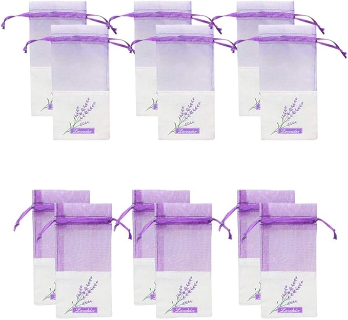 Sachet Empty Bags Linen Fabric Bags Organza Gauze Bags for Lavender, Spice and Herbs (12pcs Purple Drawstring Bag)