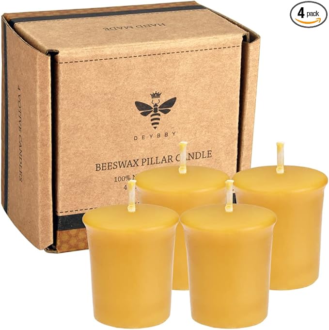 Pure Beeswax Votive Candles-4 Pack Natural Votives for Home Room Decor Party Wedding Spa,12 Hours Burn
