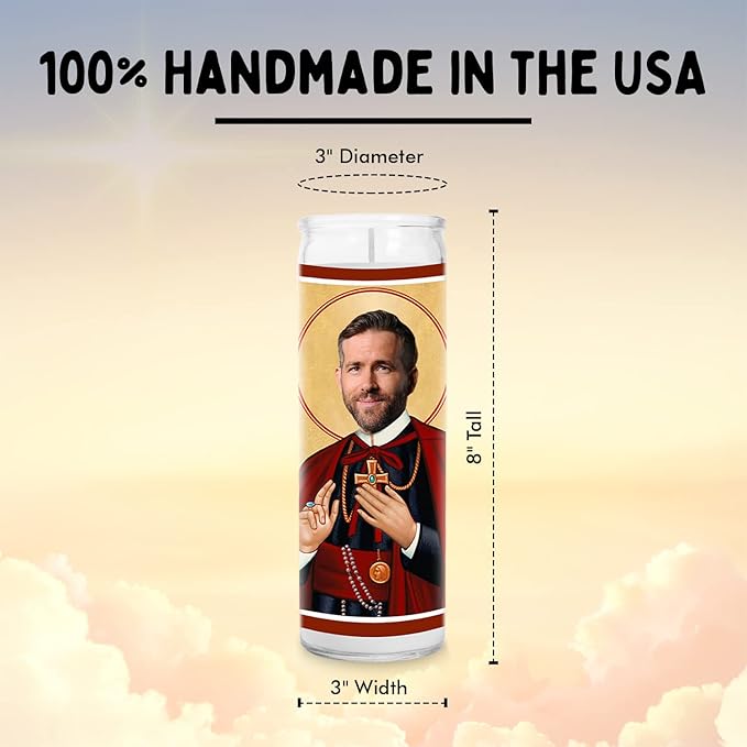 Ryan Celebrity Glass Jar Candle – Unscented Handmade Soy Wax Votive Candle – Unique Gift for Movie Lovers – Home Decor Collectible for Living Room & Office – 8 Inch