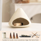 Ceramic Palo Santo Burner, Mini Chimney Incense Holder with Ash Catcher, Aromatherapy Meditation Home Decor for Anxiety Relief, White