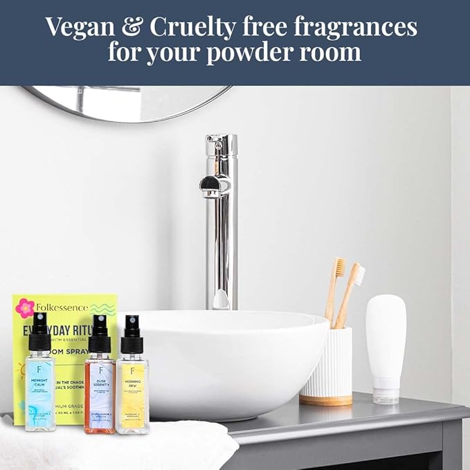 Folkulture Bathroom Spray - Odor Eliminator | Set of 3 Freshener Sprays for Home, Car, Bathroom | 5.1 Fl Oz| Vanilla, Lavender, Rose Scented Deodorizer | Room Spray | Guest Bathroom & Home Essentials