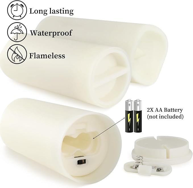 Set of 72 Flameless Led Battery Opeated (D2.2'' x H4''5''6'') Waterproof Outdoor Indoor Candles with 10-Key Remotes and Cycling 24 Hours Timer