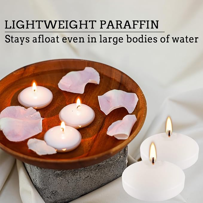10hours 24 Pack of 3-inch Floating Candle Set, Fragrance-Free White Soy Candle for Weddings, Pool Parties, Holiday Table Decorations,Home Decor,Spa.