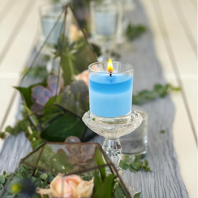Set of 20 Babyblue Votive Candles Clear Glass Filled Unscented Soy Wax Candle for Home Spa Weddings Holiday Baby-Shower Party and DIY
